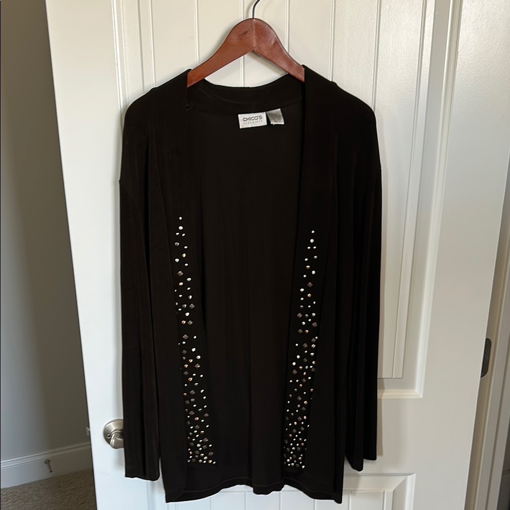 Chico's Brown Open Front Cardigan with Stud Accents